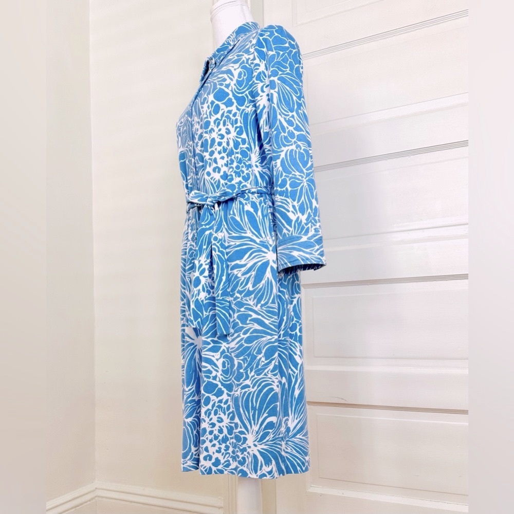 Talbots Blue and White Floral Stretch Shirtdress, Size Large - Picture 4 of 13